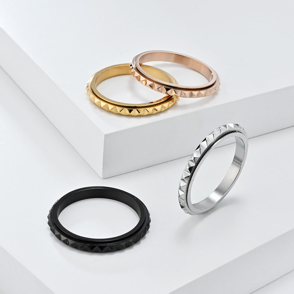 Diamond Grid Pyramid Spinning Meditation Ring | Unisex Stress Relief Jewelry | Stackable Ring