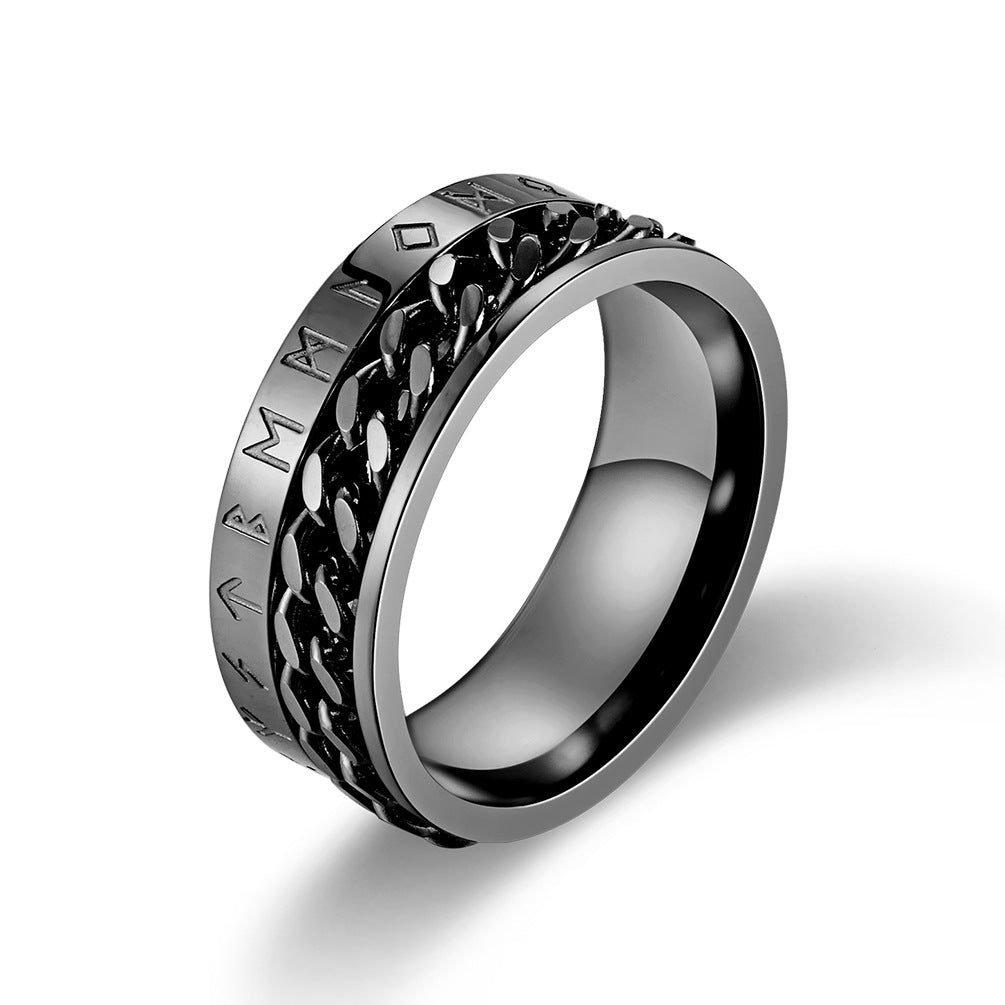 Viking Rune Spinner Ring for Anxiety Relief - Rotatable Titanium Steel Ring