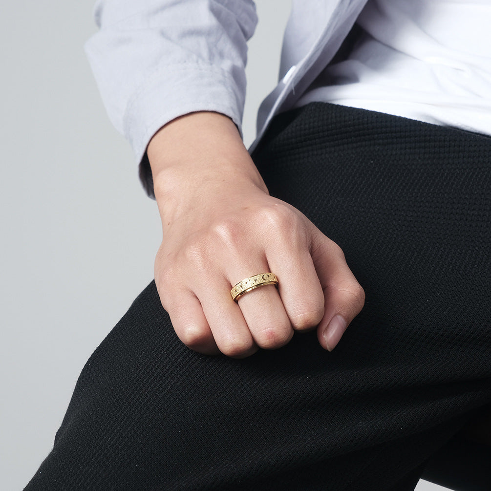 Matte Hollow Star Moon Stainless Steel Spinner Ring for Stress Relief Anxiety – Unisex Meditation Jewelry