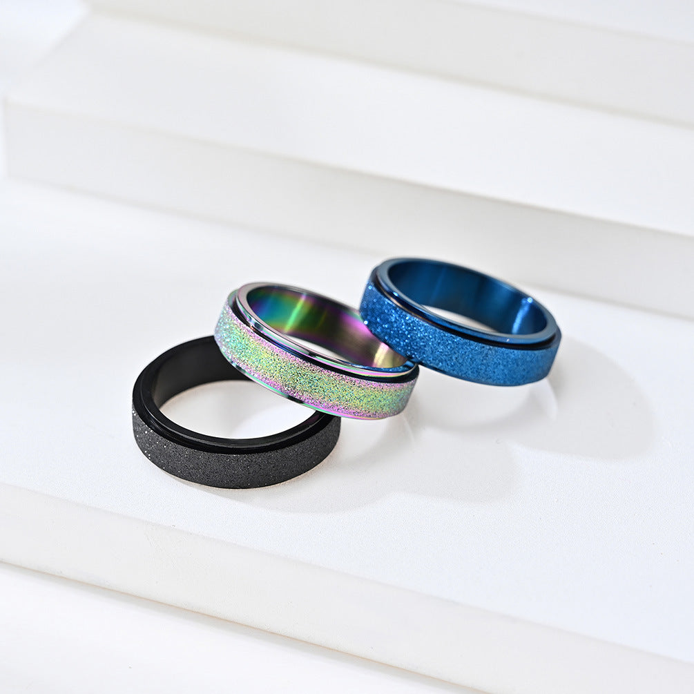 Unisex Minimalist Luxury Matte Pearl Sand Rotatable Titanium Steel Meditation Stress Relief Ring