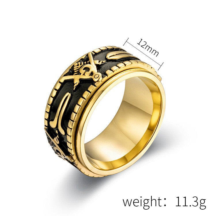 Rotatable Titanium Masonic Ring - Large Spinner Ring for Meditation, Stress Relief & Anxiety