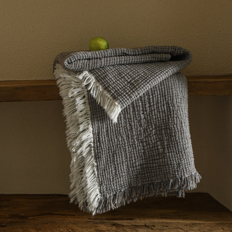 Meditation Yoga Blanket | Cotton Linen Fringe Throw Blanket | All-Season Use | Wabi-Sabi Style | Nap Sofa Blanket | 130*170cm/150*200cm