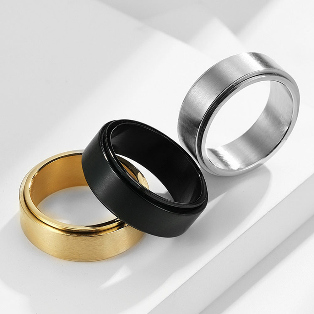 8MM Rotatable Anxiety Relief Titanium Steel Meditation Ring - Matte Brushed 18K Gold Plated Men's Jewelry
