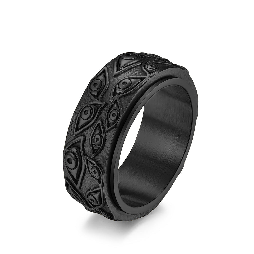 Evil Eye Titanium Steel Ring – Rotatable Anxiety Relief Ring for Men & Women, Vintage Stainless Steel Jewelry