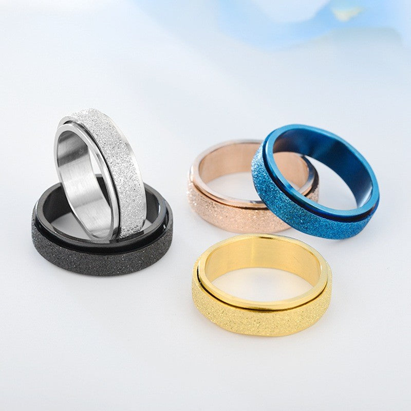 Matte Titanium Steel Rotatable Anxiety Relief Ring – Couple Fashion Jewelry (Black/Gold/Silver/Rainbow/Rose Gold/Blue)