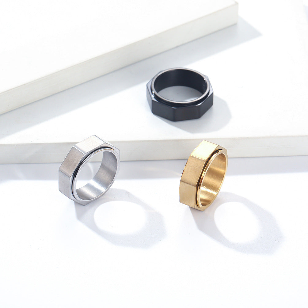 INS Minimalist Octagonal Nut Titanium Spinning Meditation Ring for Anxiety Relief & Stress – Unisex Jewelry