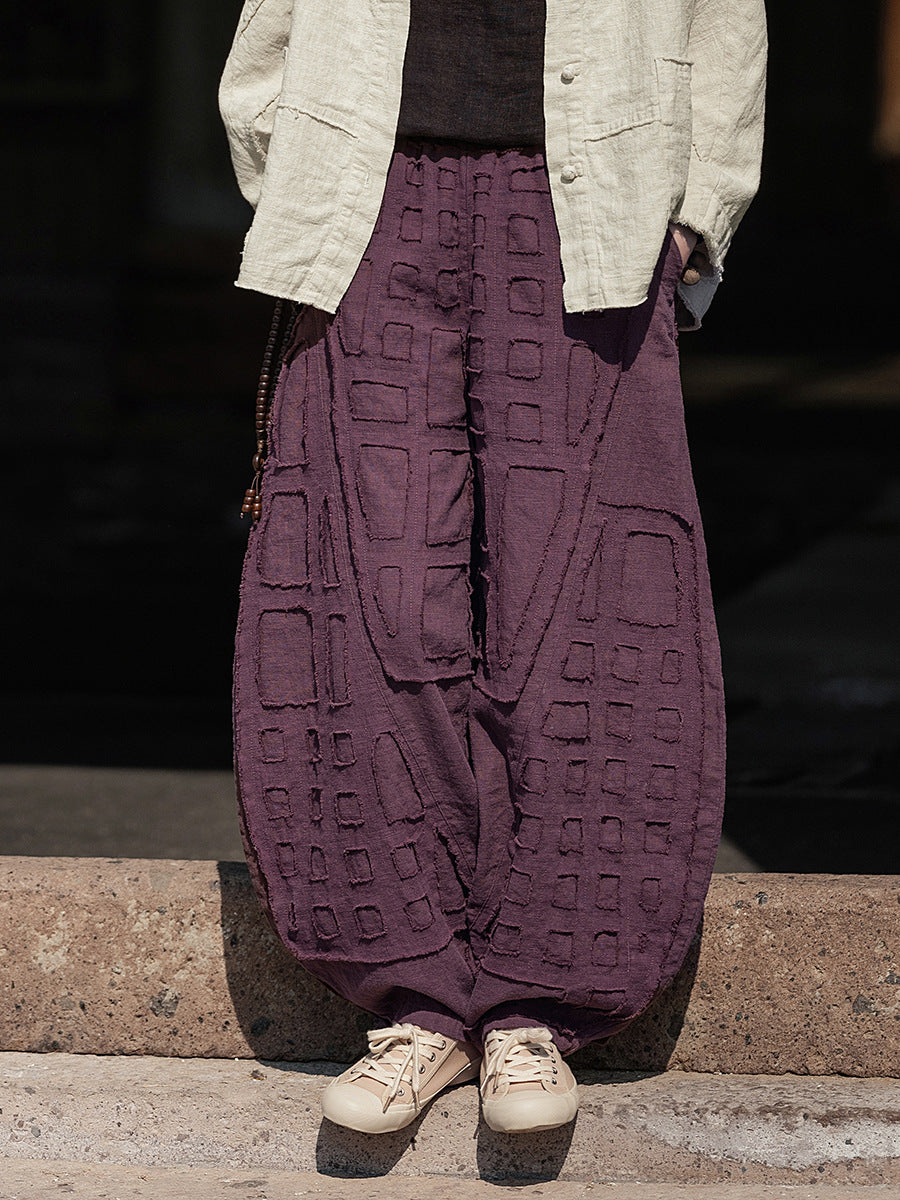 2025 Spring/Summer Original Linen Patchwork Natural Frayed Hem Meditation Harem Pants – Unisex Loose Boho Pants