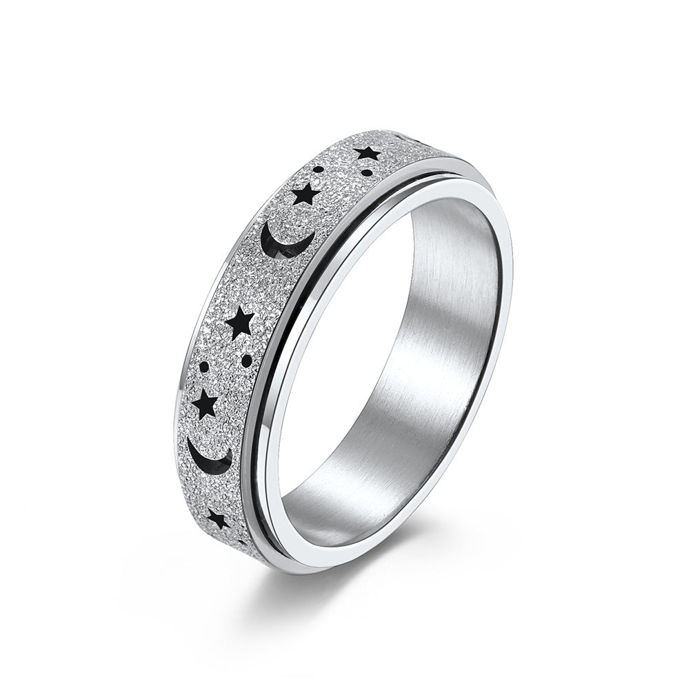 Matte Hollow Star Moon Stainless Steel Spinner Ring for Stress Relief Anxiety – Unisex Meditation Jewelry