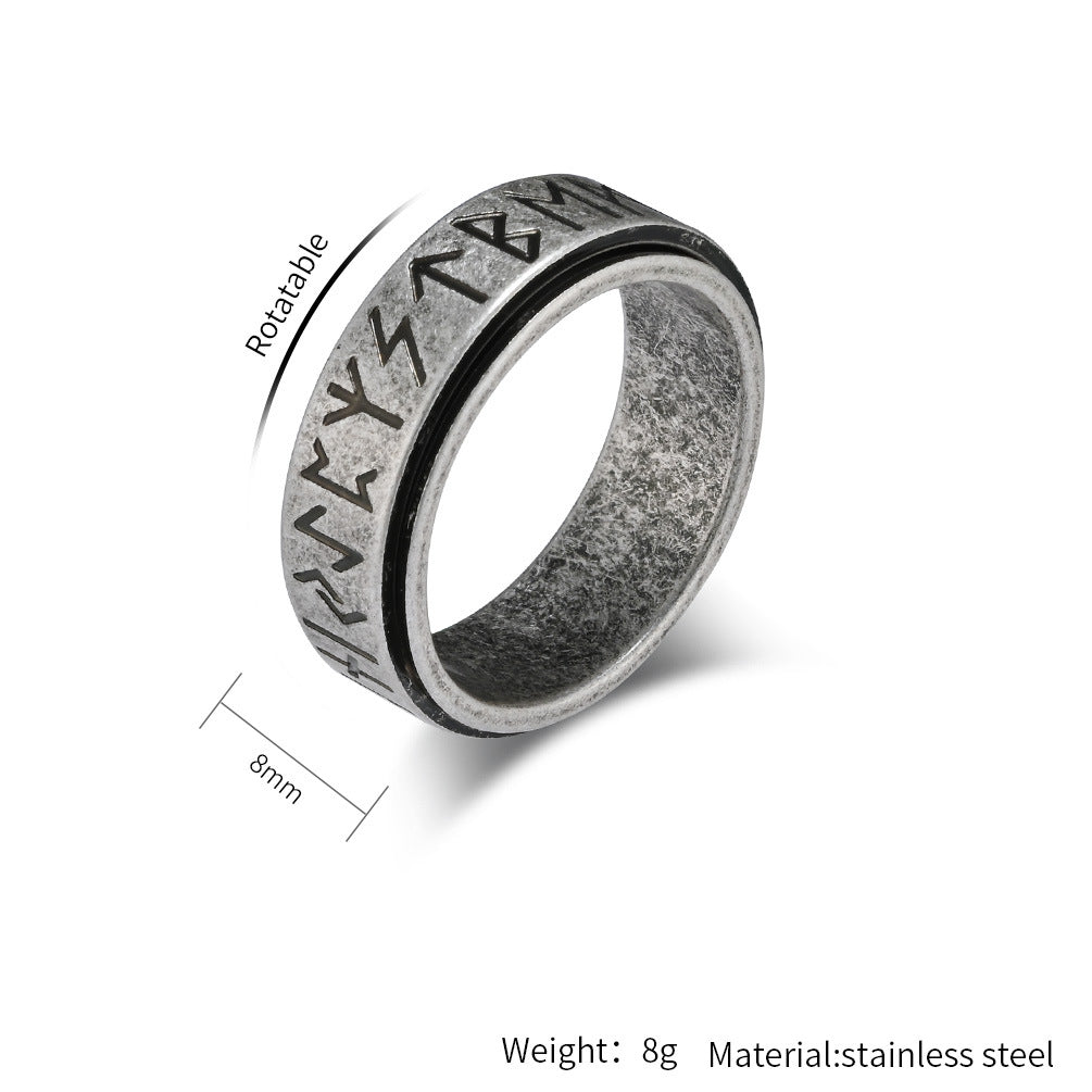 Nordic Viking Rune Spinning Meditation Ring – Stress Relief Titanium Steel Unisex Minimalist Jewelry