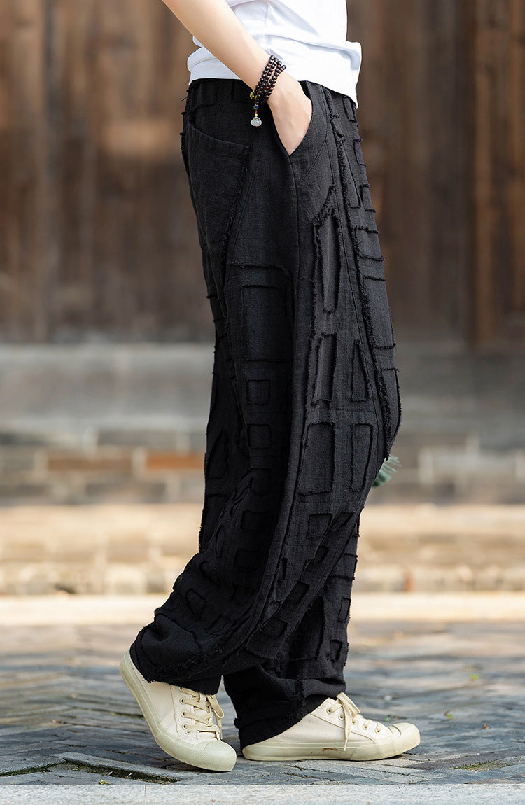 2025 Spring/Summer Original Linen Patchwork Natural Frayed Hem Meditation Harem Pants – Unisex Loose Boho Pants