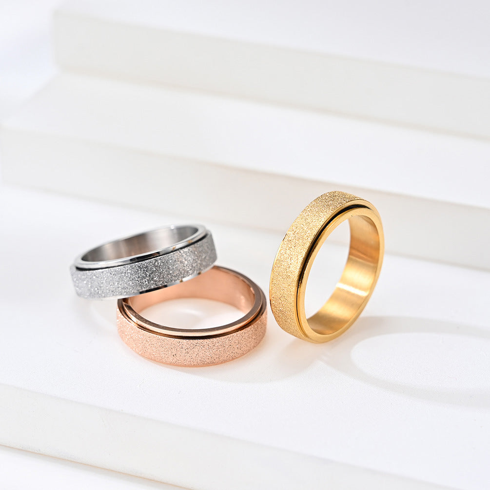 Unisex Minimalist Luxury Matte Pearl Sand Rotatable Titanium Steel Meditation Stress Relief Ring