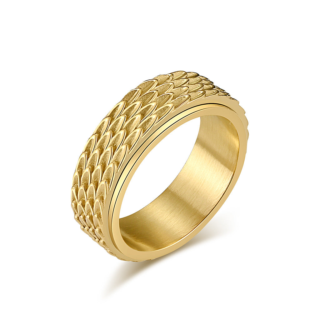 Vintage Dragon Scale Spinner Titanium Steel Ring Anxiety Relief Meditation Ring for Men Angel Feather Stainless Steel Finger Ring