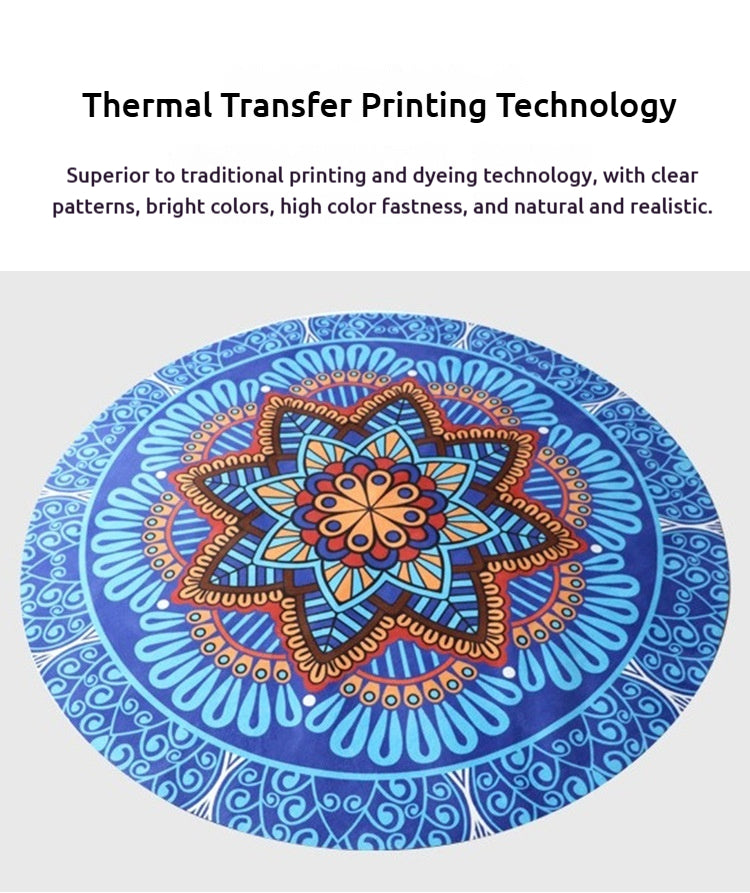 140CM Extra Large Suede & Natural Rubber Meditation Yoga Mat - High-Temperature Digital Print, Sweat-Absorbent, Non-Slip, Zen Meditation Cushion (Multiple Patterns Available)