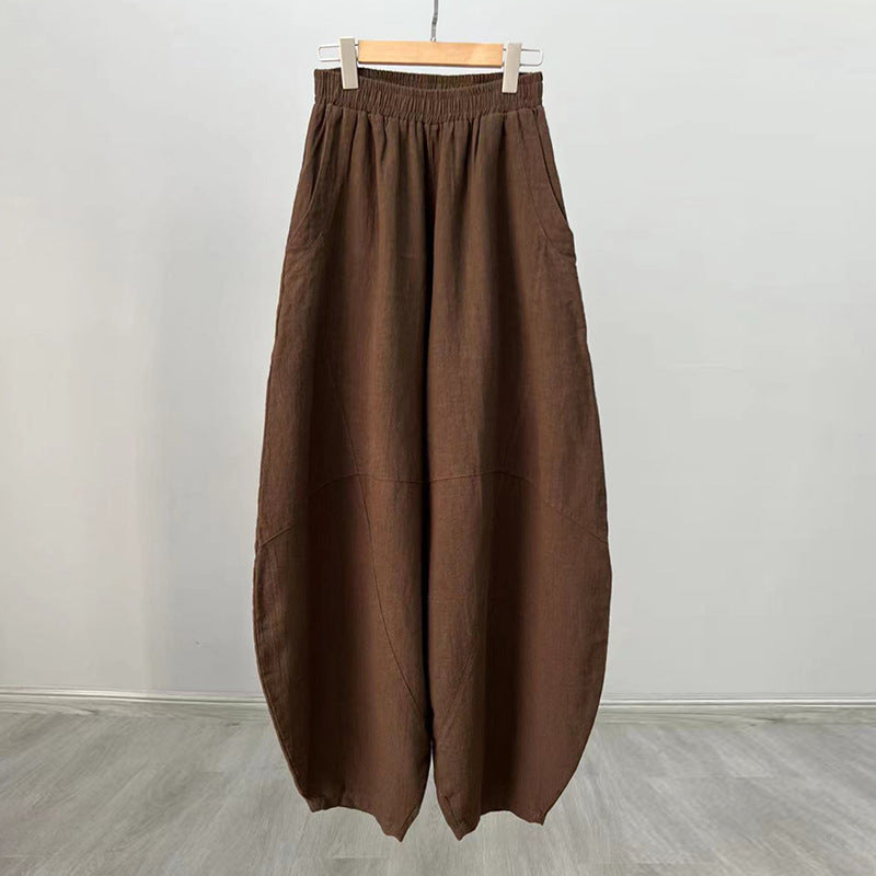 Ramie Sand-Washed Vintage Loose Bohemian Pants Women's Harem Pants – Cotton Linen Meditation Yoga Tai Chi Pants