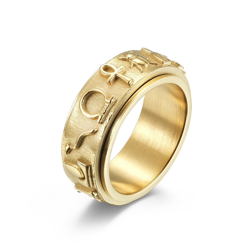Ancient Egyptian Symbol Titanium Steel Spinning Meditation Ring - Anxiety Relief & Sleep Aid