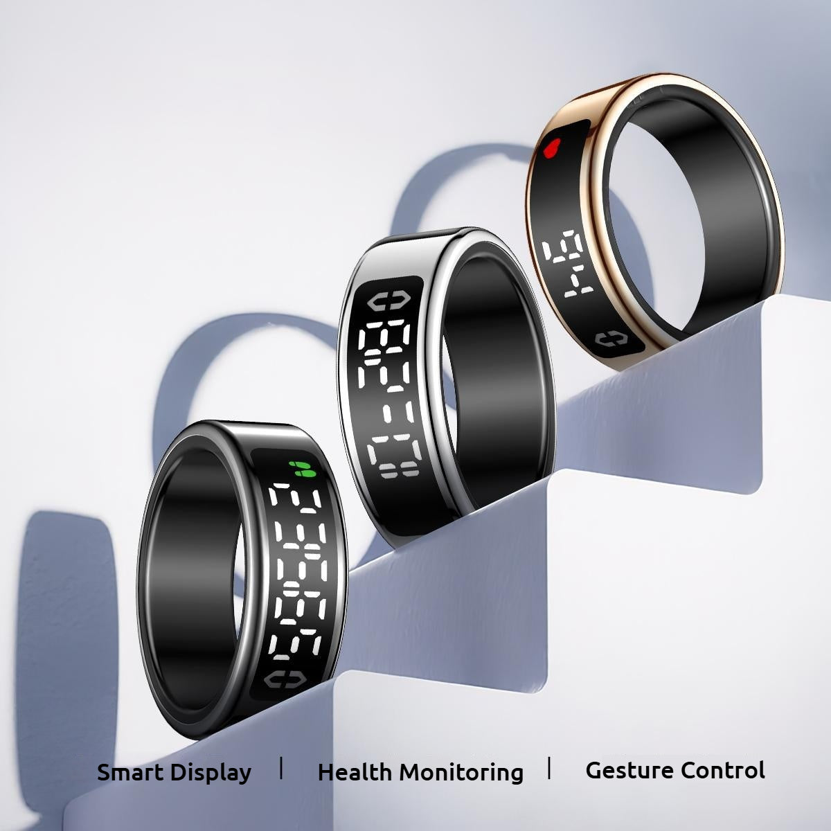 SY01 Smart Ring with Display – Health Monitor for Heart Rate, SpO2, Sleep Tracking, Gesture Control, Long Battery Life, IP68 Waterproof