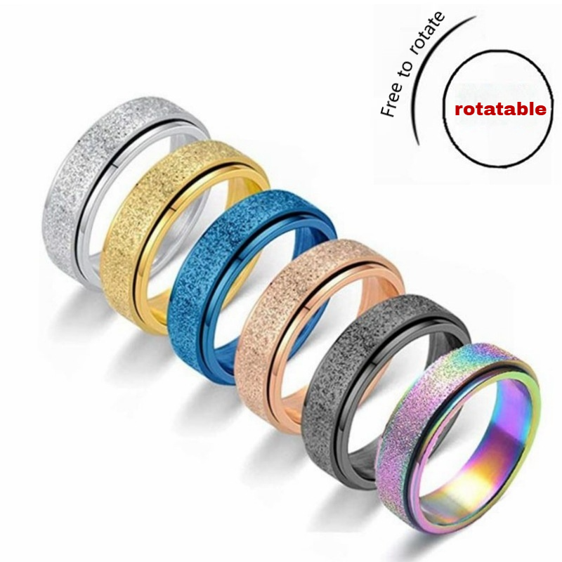 Matte Titanium Steel Rotatable Anxiety Relief Ring – Couple Fashion Jewelry (Black/Gold/Silver/Rainbow/Rose Gold/Blue)