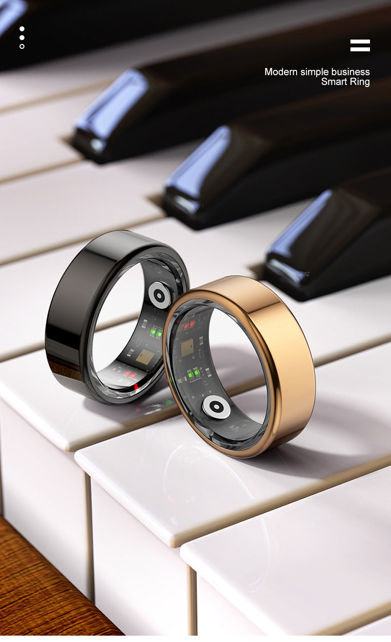 R02 Smart Ring – Waterproof Blood Oxygen Monitor, Sleep Tracker, Heart Rate Monitor, Fitness & Photo Smart Ring (Black/Gold, Multiple Sizes)
