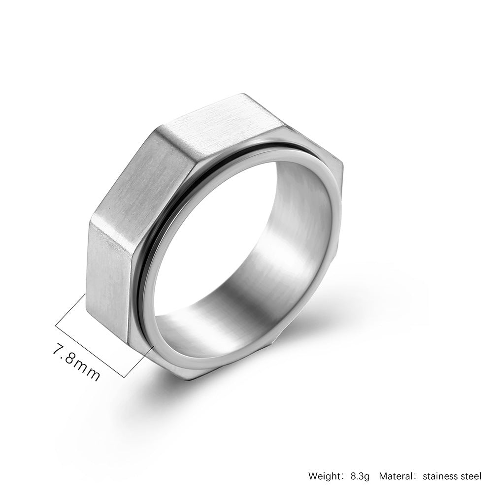 INS Minimalist Octagonal Nut Titanium Spinning Meditation Ring for Anxiety Relief & Stress – Unisex Jewelry