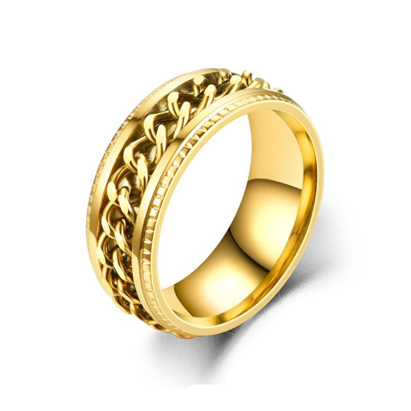 Rotatable Titanium Steel Chain Ring – Fashion Hip Hop Couple Rings, Mindful Meditation Stress Relief Ring