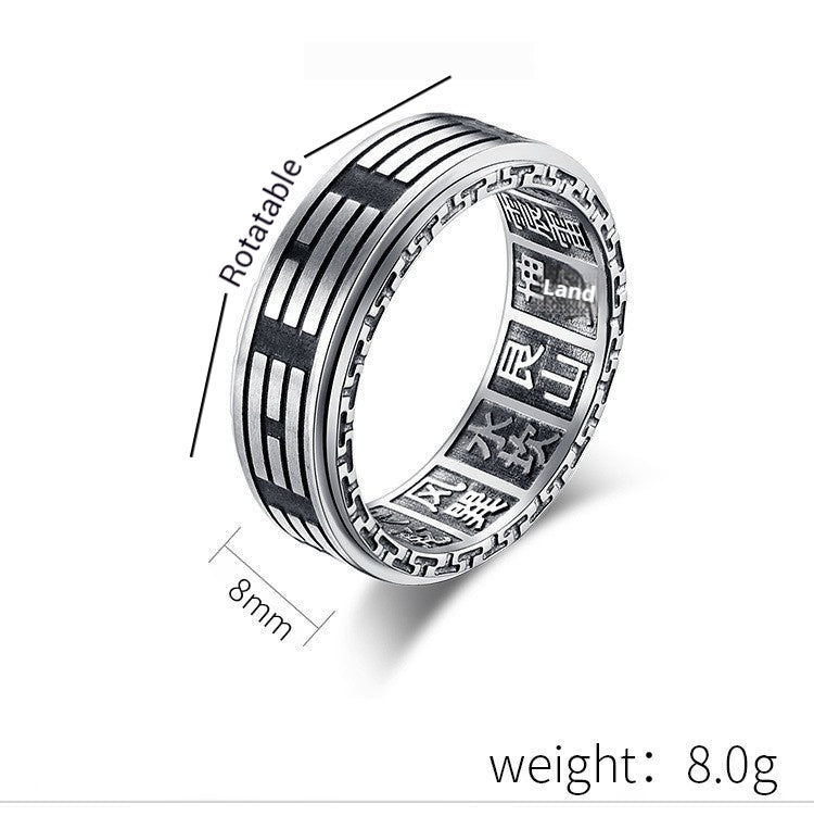 Vintage Chinese Taoist Tai Chi Bagua Titanium Steel Spinning Meditation Ring – Stress Relief, Anxiety Reduce, Sleep Aid, Zen Jewelry