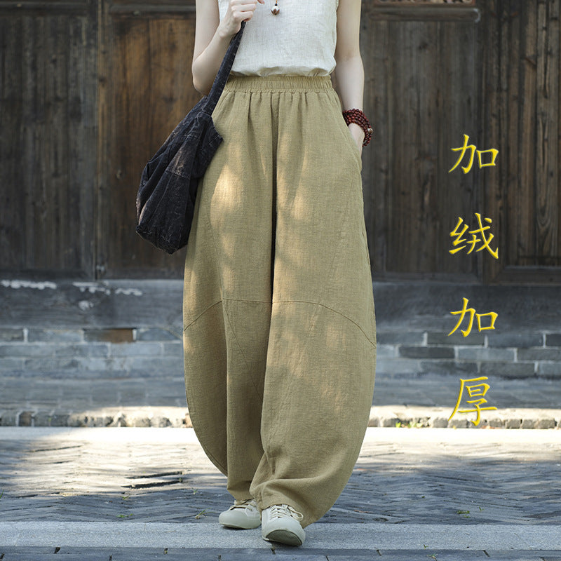 Ramie Sand-Washed Vintage Loose Bohemian Pants Women's Harem Pants – Cotton Linen Meditation Yoga Tai Chi Pants