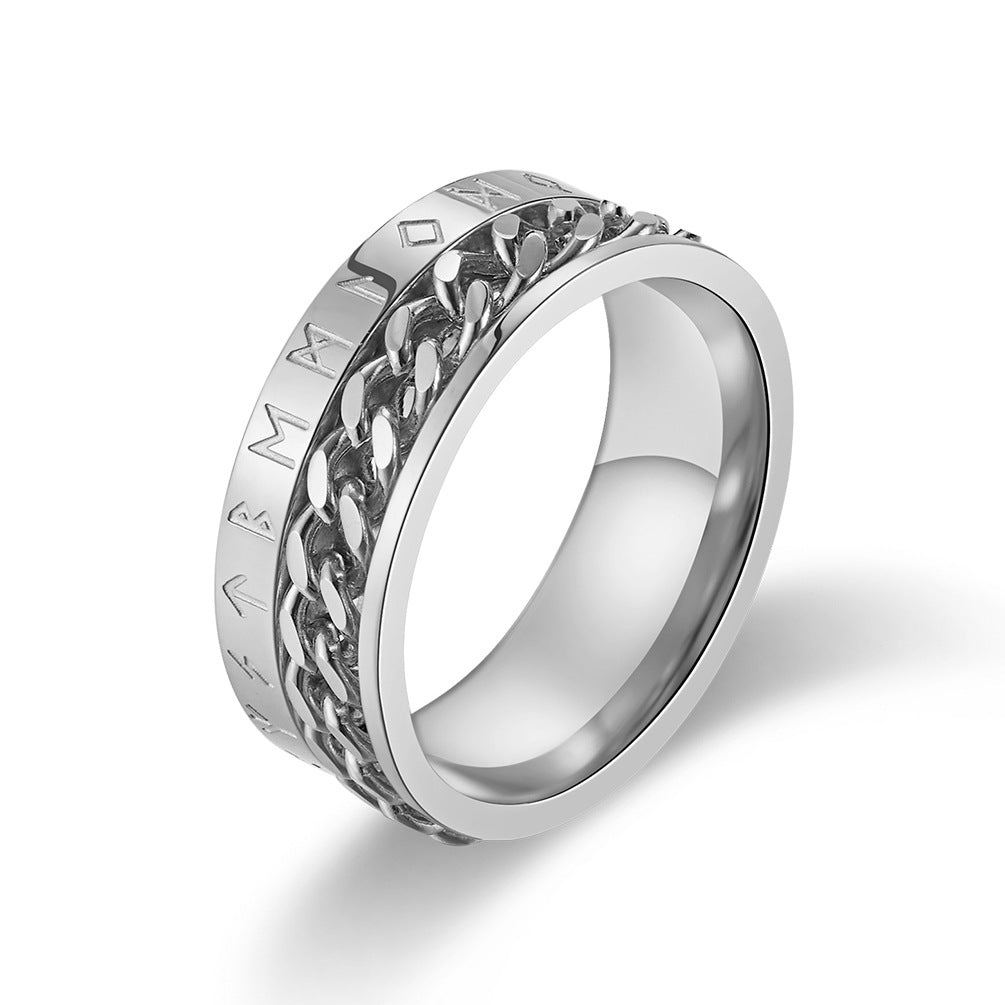 Viking Rune Spinner Ring for Anxiety Relief - Rotatable Titanium Steel Ring
