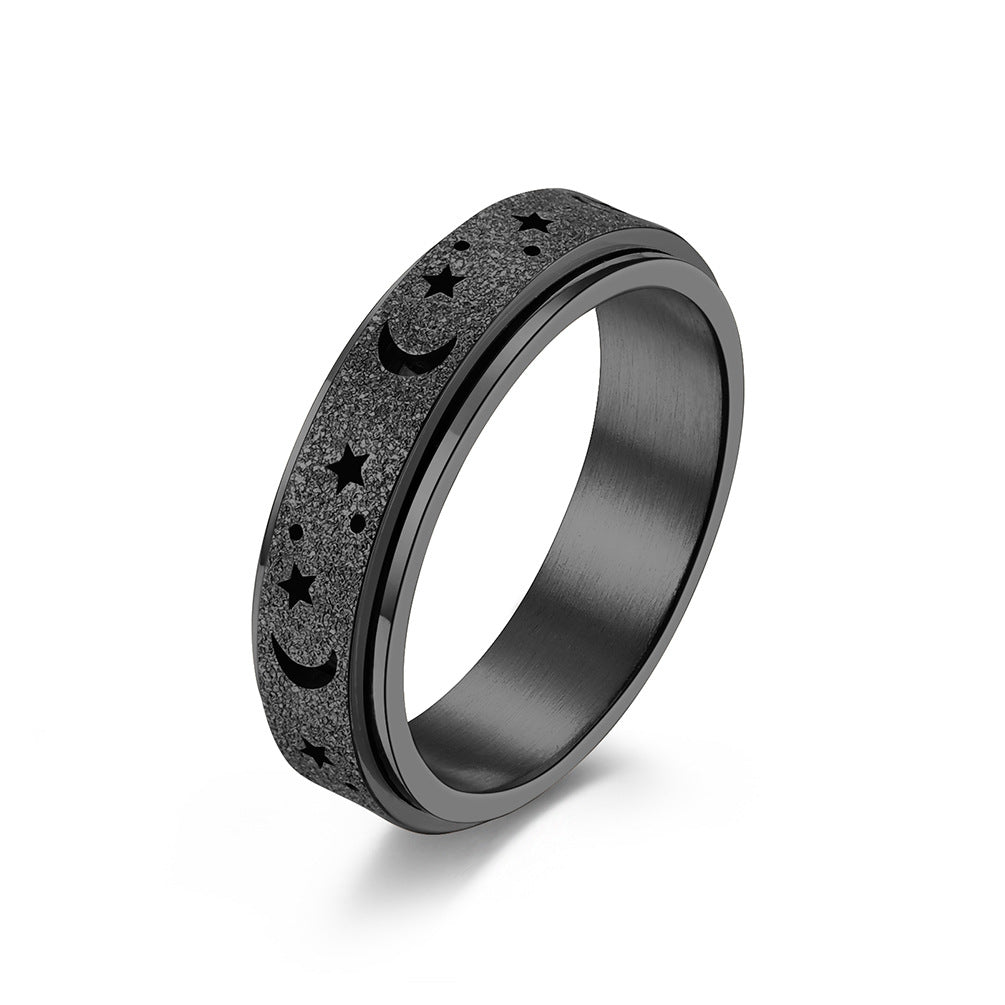 Matte Hollow Star Moon Stainless Steel Spinner Ring for Stress Relief Anxiety – Unisex Meditation Jewelry