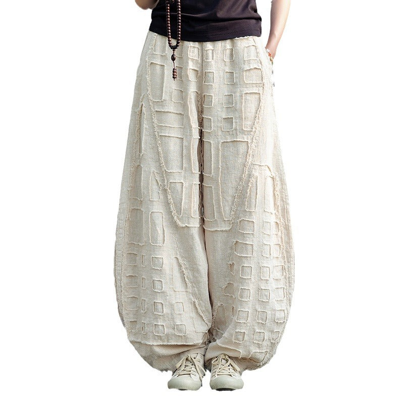 2025 Spring/Summer Original Linen Patchwork Natural Frayed Hem Meditation Harem Pants – Unisex Loose Boho Pants