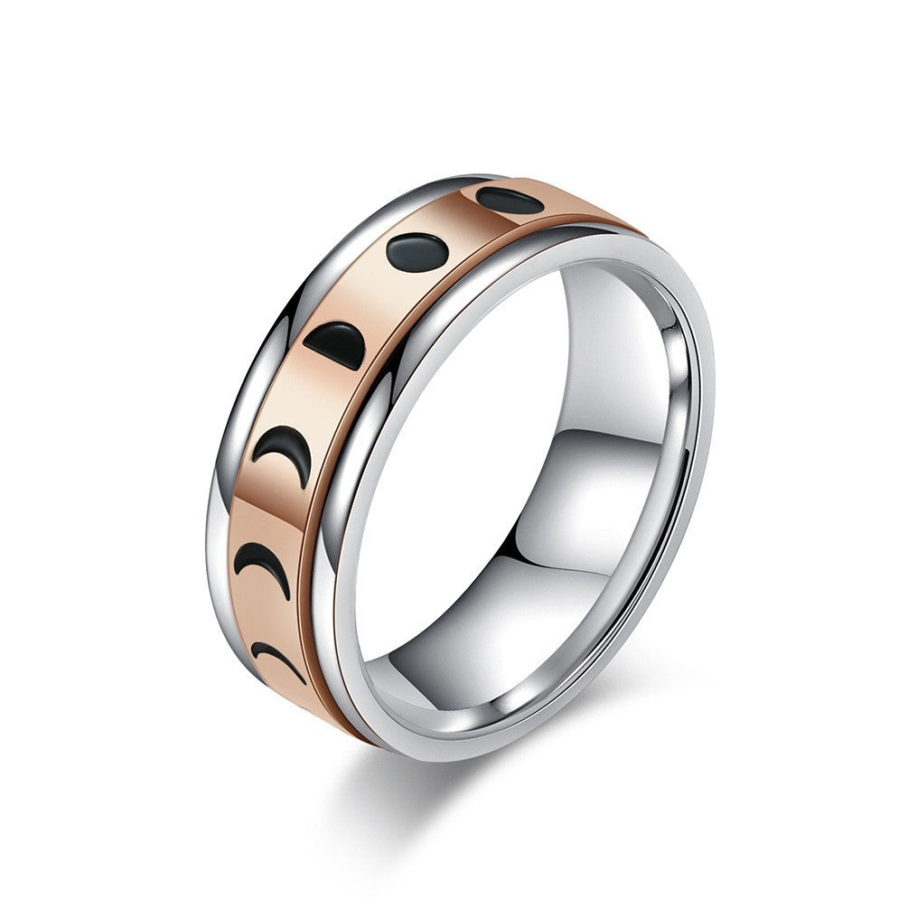 Anxiety Relief Rotating Solar Eclipse Titanium Steel Meditation Ring – Stainless Steel Stress Relief Jewelry (Unisex)