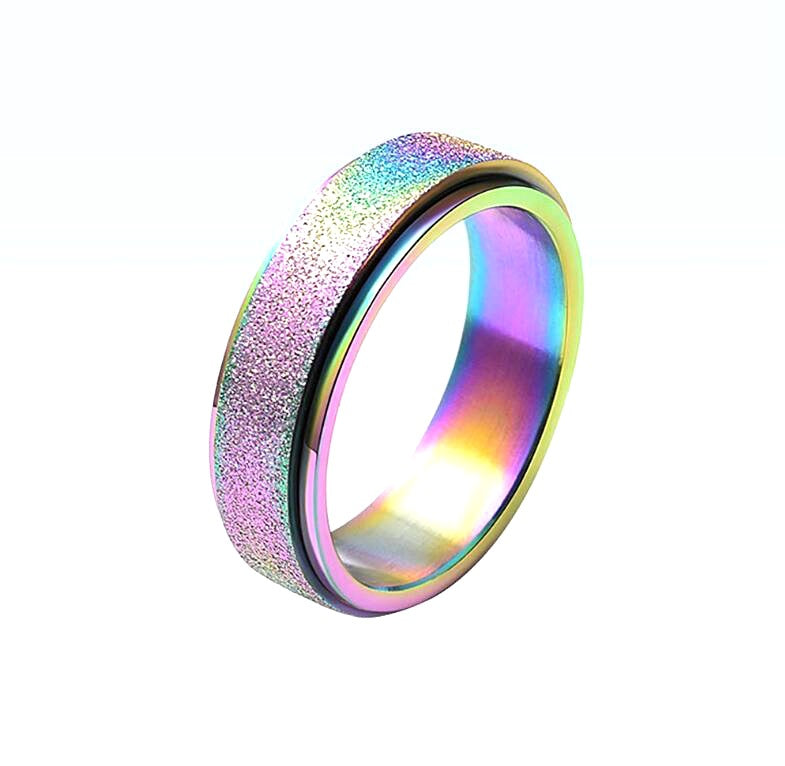 Matte Titanium Steel Rotatable Anxiety Relief Ring – Couple Fashion Jewelry (Black/Gold/Silver/Rainbow/Rose Gold/Blue)