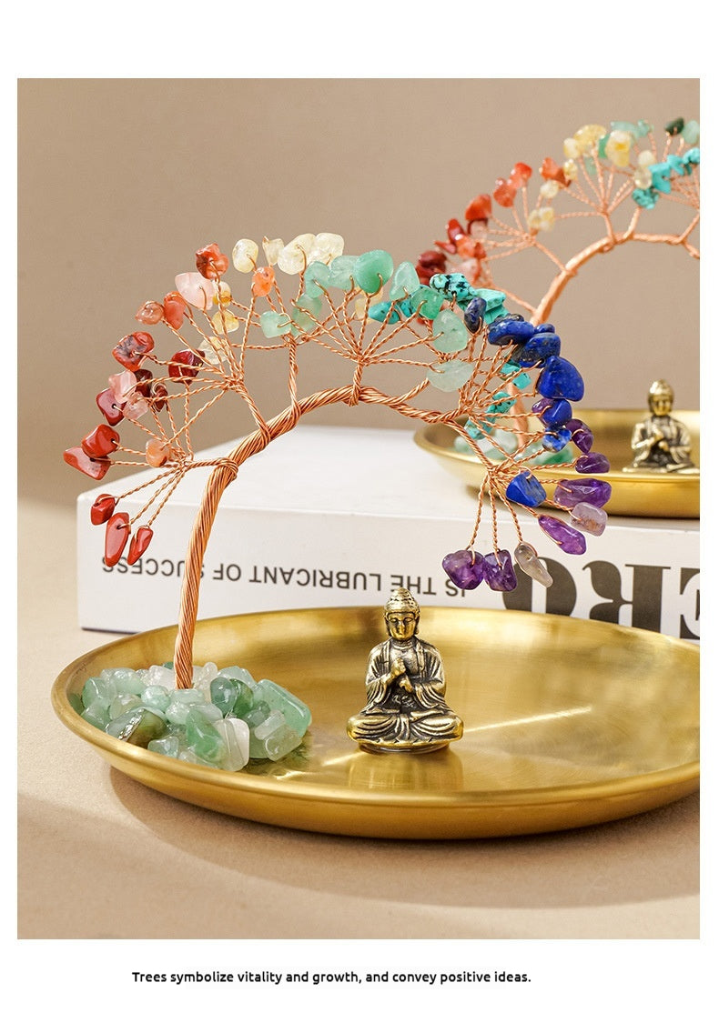 Runke Jewelry 7Chakras Crystal Tree Decor – Buddha Zen Meditation Yoga Feng Shui Ornament with Colorful Crystal