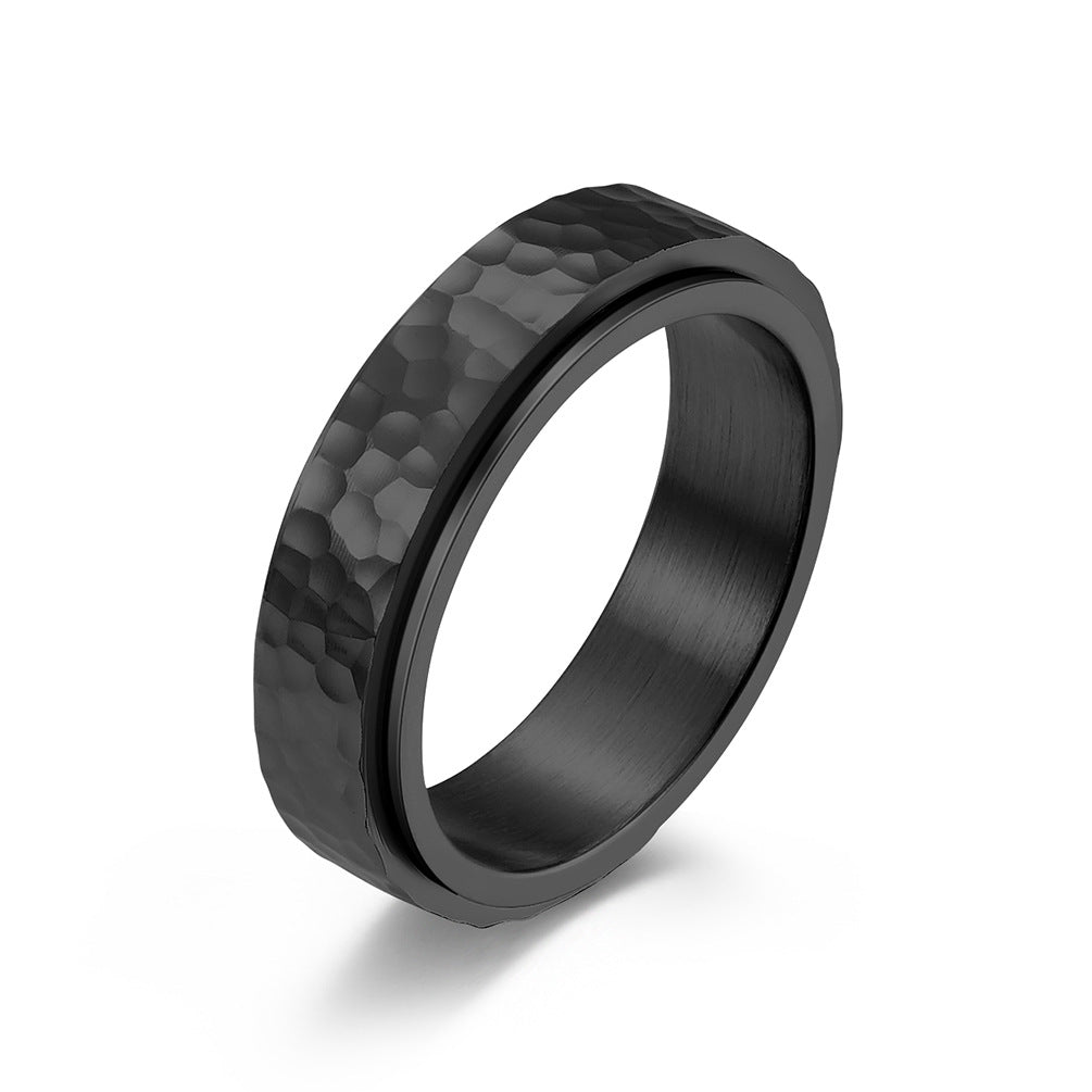 Moon Crater Titanium Spinning Meditation Ring – Hand-Forged Irregular Pattern – Anxiety Relief Jewelry (Unisex)