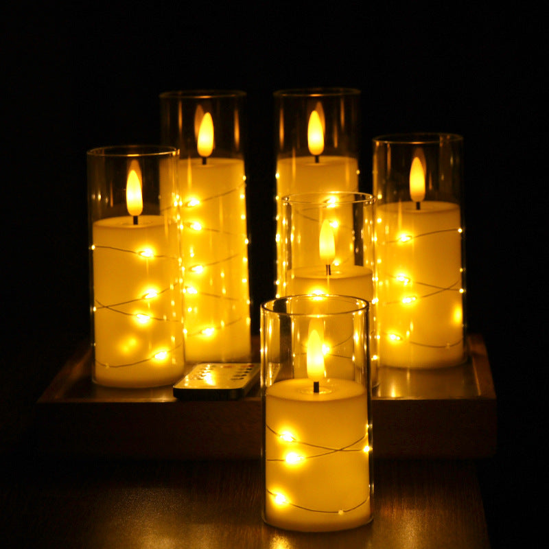 Copper Wire LED Flameless Candle Cup - Remote Control Christmas Party Lights, Meditation Mood Lighting, Restaurant Decor, Acrylic Cup Candles for Wedding