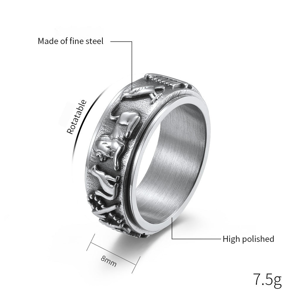 Ancient Egyptian Symbol Titanium Steel Spinning Meditation Ring - Anxiety Relief & Sleep Aid