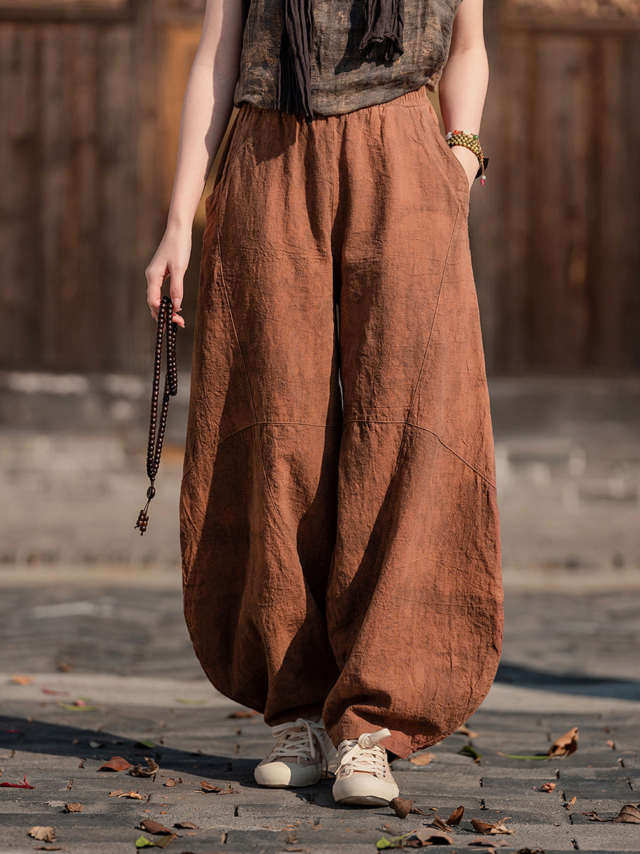 Ramie Sand-Washed Vintage Loose Bohemian Pants Women's Harem Pants – Cotton Linen Meditation Yoga Tai Chi Pants