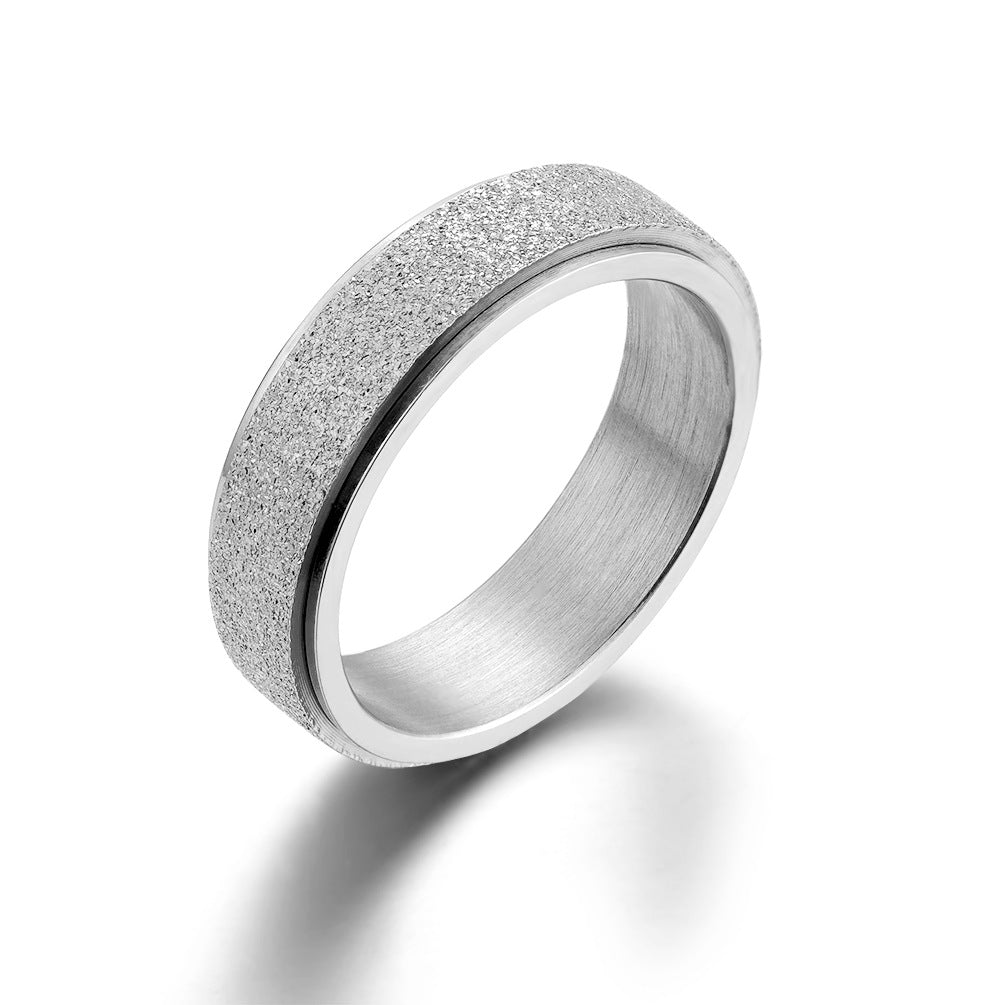 Unisex Minimalist Luxury Matte Pearl Sand Rotatable Titanium Steel Meditation Stress Relief Ring