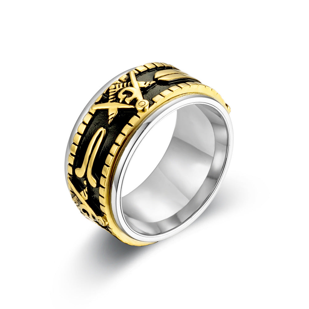 Rotatable Titanium Masonic Ring - Large Spinner Ring for Meditation, Stress Relief & Anxiety