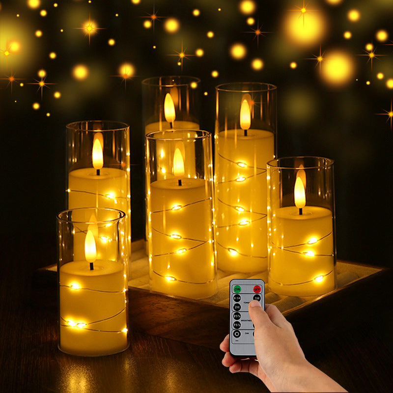 Copper Wire LED Flameless Candle Cup - Remote Control Christmas Party Lights, Meditation Mood Lighting, Restaurant Decor, Acrylic Cup Candles for Wedding