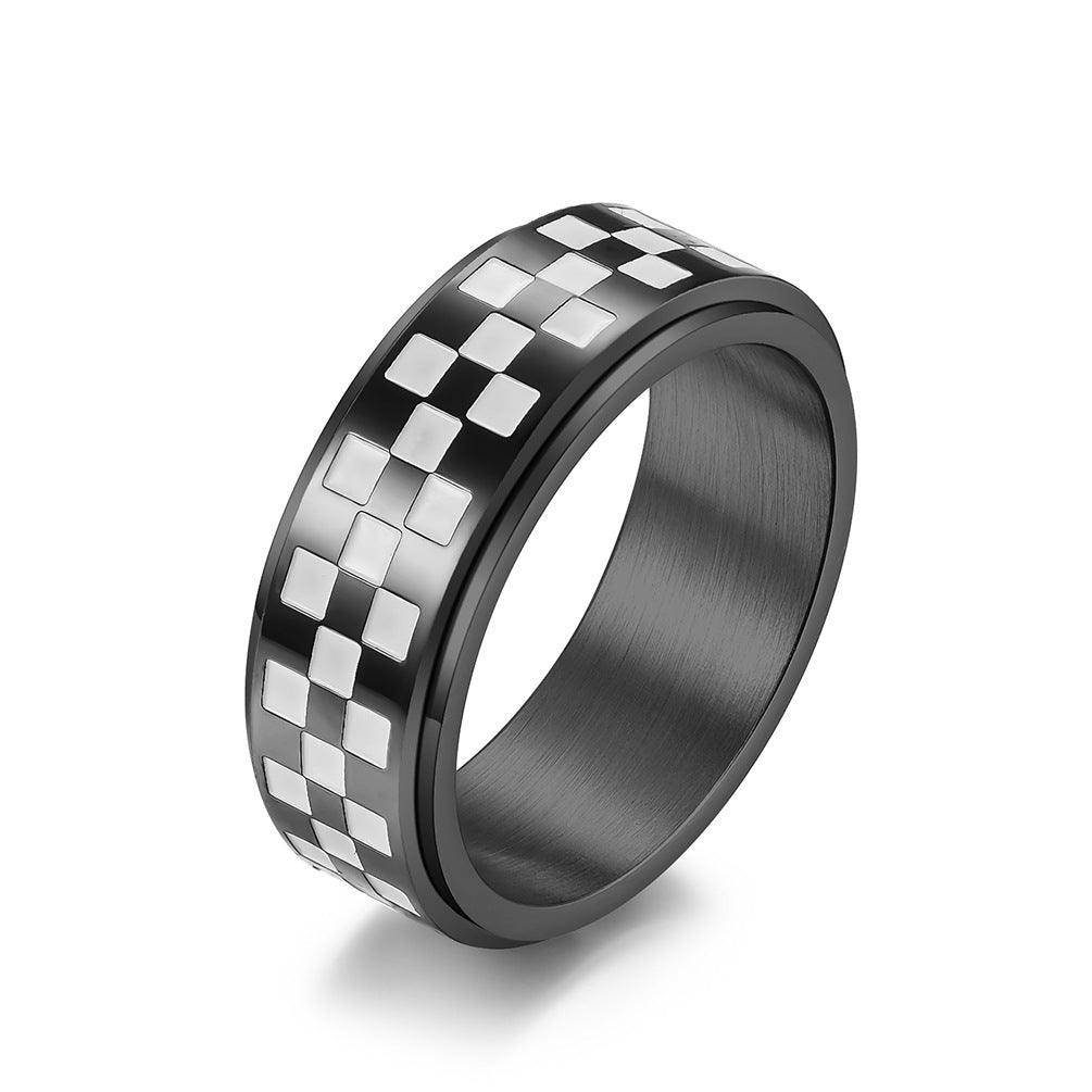 Racing Flag Pattern Stainless Steel Spinning Fidget Ring – Stress Relief & Anxiety Ring for Men & Women