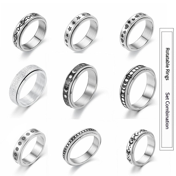 Titanium Steel Geometric Rings - Trendy Euro & Korean Minimalist Style (Black/Gold/Rainbow/Silver/Rose Gold)
