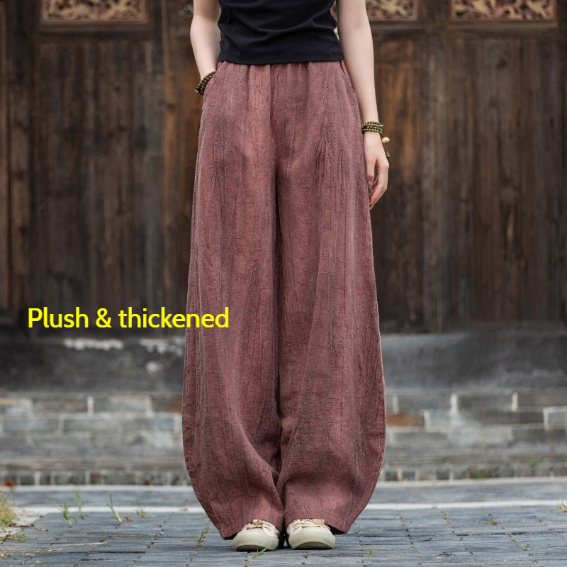 2025 New Ramie Tie-Dye Distressed Casual Pants – Women’s Linen Boho Meditation Harem Pants