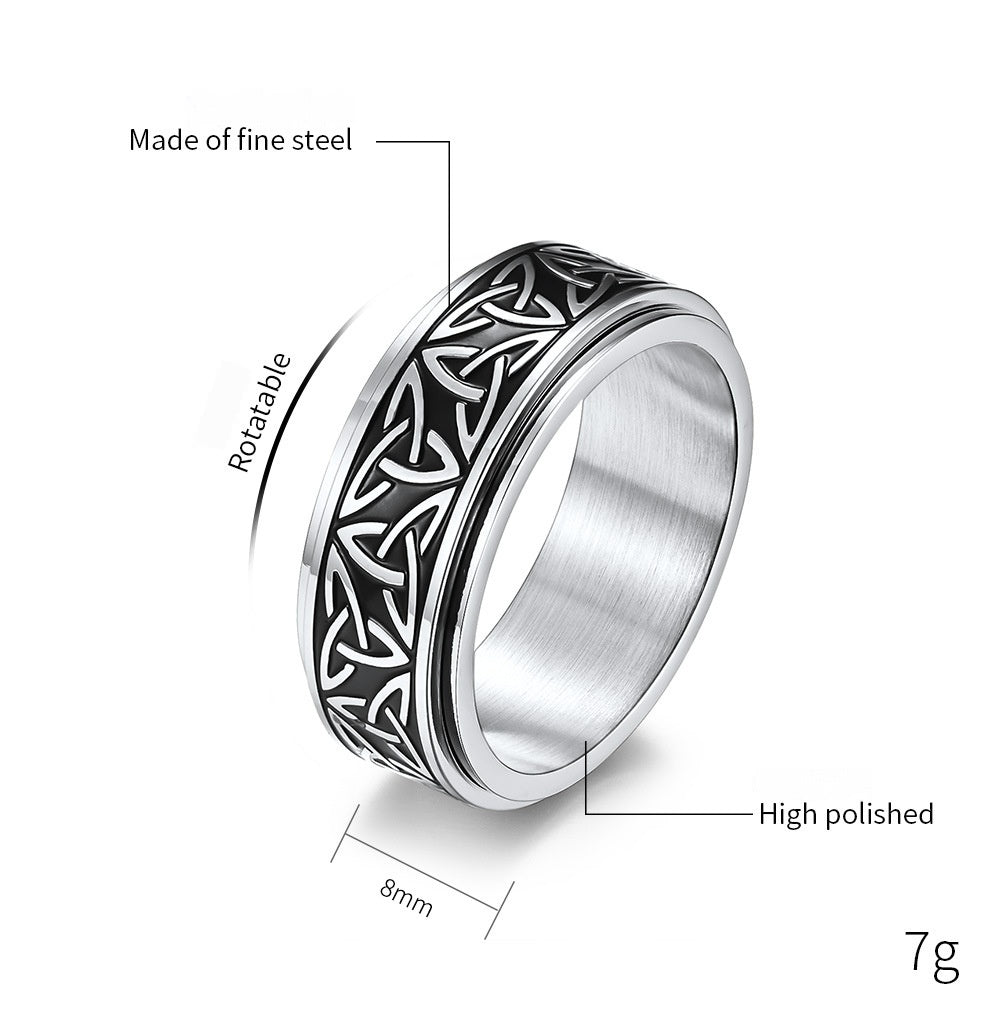 Nordic Viking Tri-Angle Rotating Titanium Steel Meditation Ring – Unisex Stress Relief Anxiety Ring