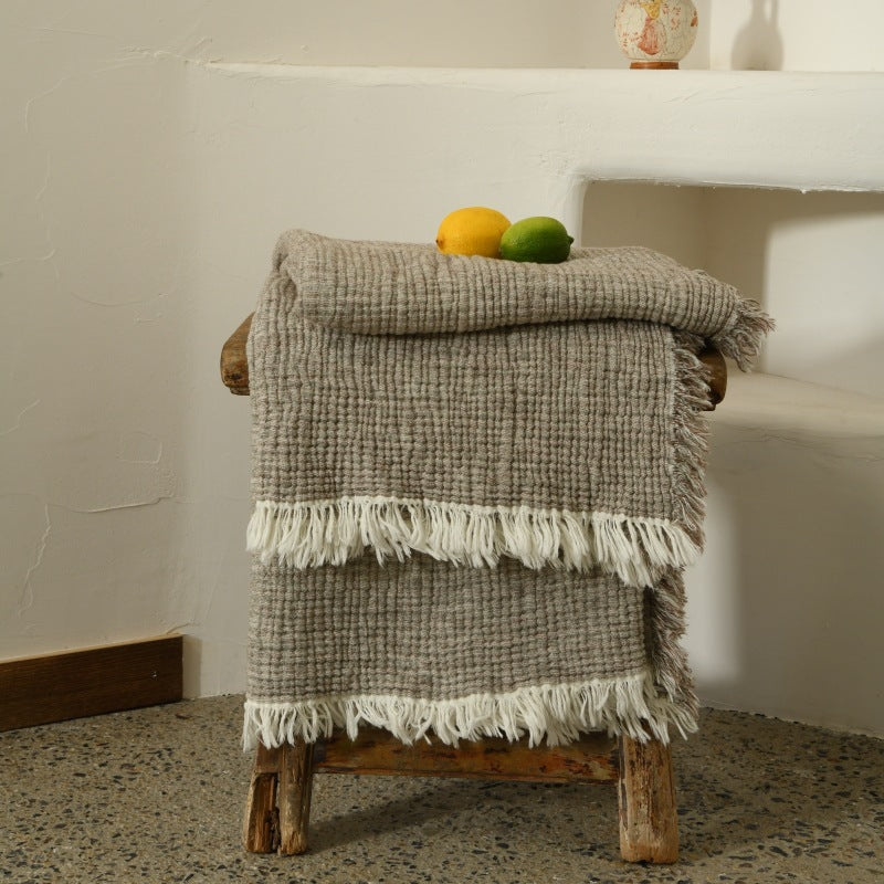 Meditation Yoga Blanket | Cotton Linen Fringe Throw Blanket | All-Season Use | Wabi-Sabi Style | Nap Sofa Blanket | 130*170cm/150*200cm