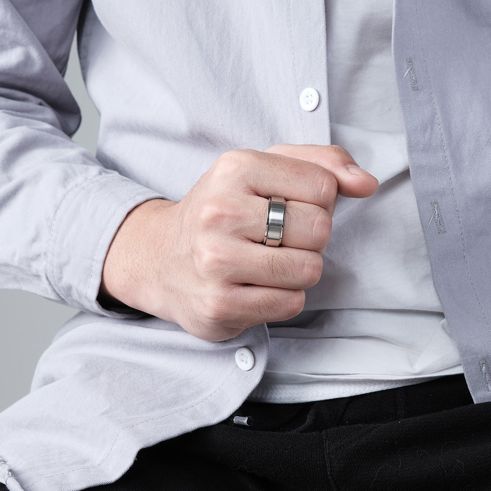 8MM Rotatable Anxiety Relief Titanium Steel Meditation Ring - Matte Brushed 18K Gold Plated Men's Jewelry