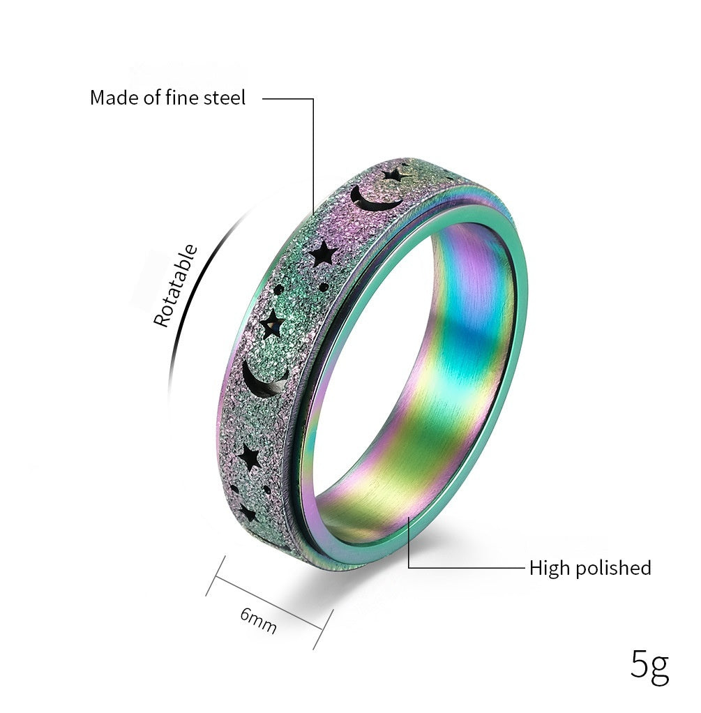 Matte Hollow Star Moon Stainless Steel Spinner Ring for Stress Relief Anxiety – Unisex Meditation Jewelry