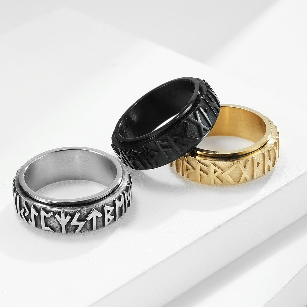 Nordic Viking Rune Spinning Ring – Stainless Steel Anxiety Relief Jewelry for Meditation, Unisex