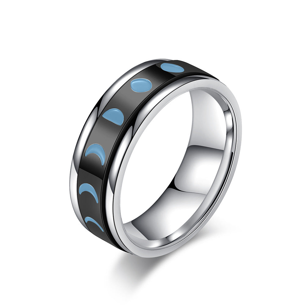 Anxiety Relief Rotating Solar Eclipse Titanium Steel Meditation Ring – Stainless Steel Stress Relief Jewelry (Unisex)