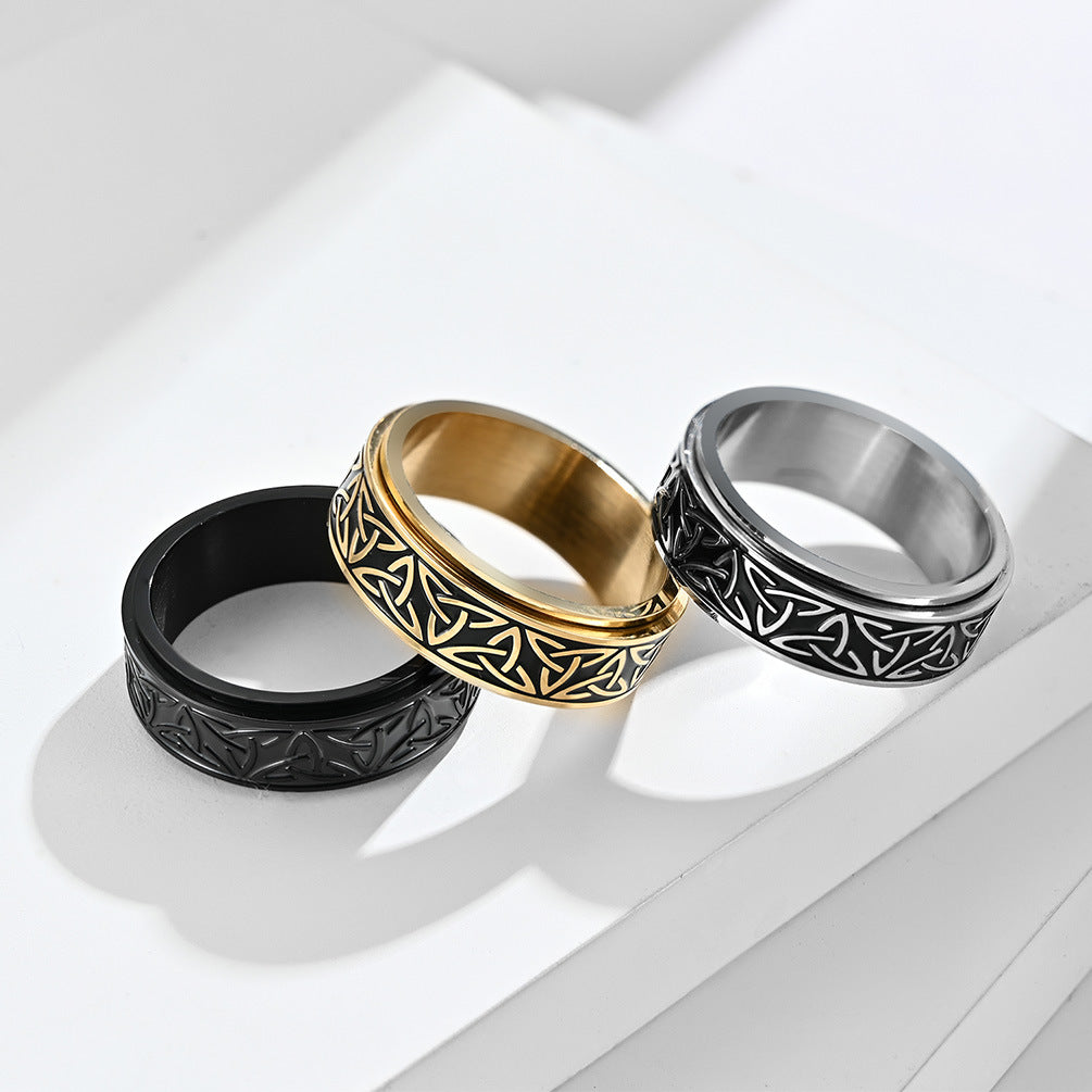 Nordic Viking Tri-Angle Rotating Titanium Steel Meditation Ring – Unisex Stress Relief Anxiety Ring