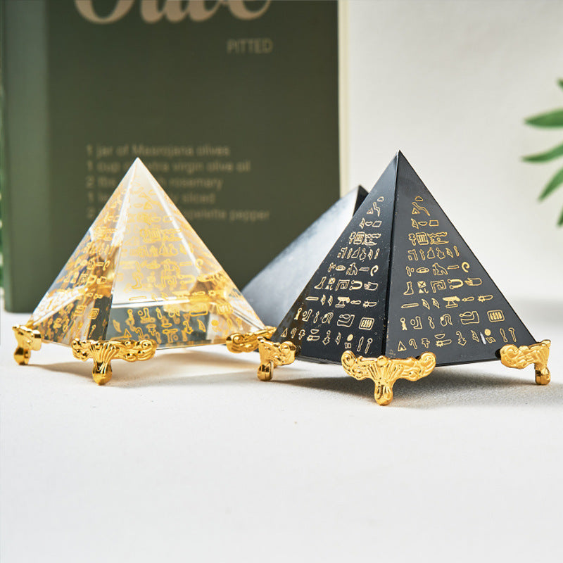 Obsidian Scripture Pyramid | Ancient Egyptian Crystal Pyramid | Meditation Energy Tower | Home Decor Ornament